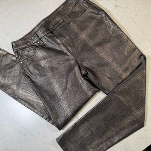 Chicos Metallic Gold Size 1R US 8R Metallic Snakeskin Print Pants Stretch Jeans